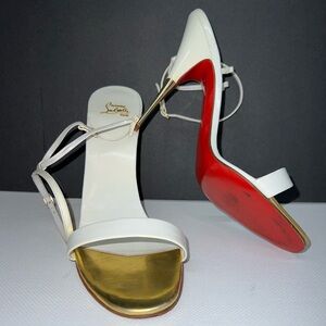 Christian Louboutin White and Gold Heels